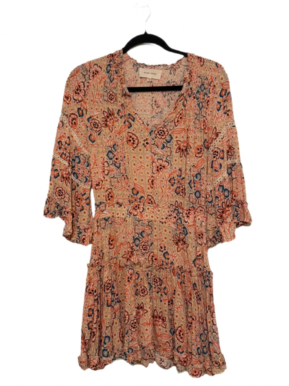 Dear John Cream and Blue Floral Print Dress